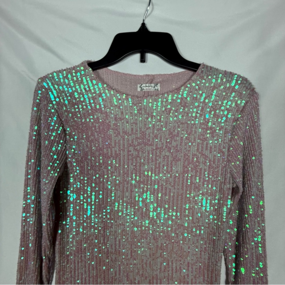Free People Gold Rush Sequin Top In Champagne Float Pink, Size Small, NWOT. - Picture 4 of 16
